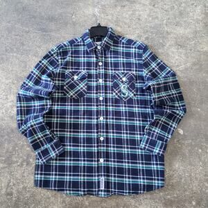 Seattle Mariners Flannel Shirt Mens S Blue Plaid Button Up Long Sleeve Retro